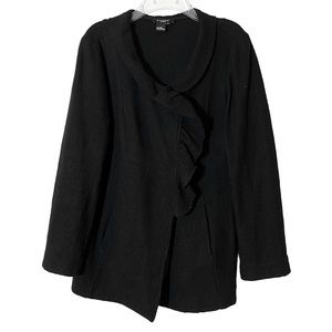 Sandro Black 100% Wool Ruffle Snap Front Pocket Winter Pea Coat Women Medium